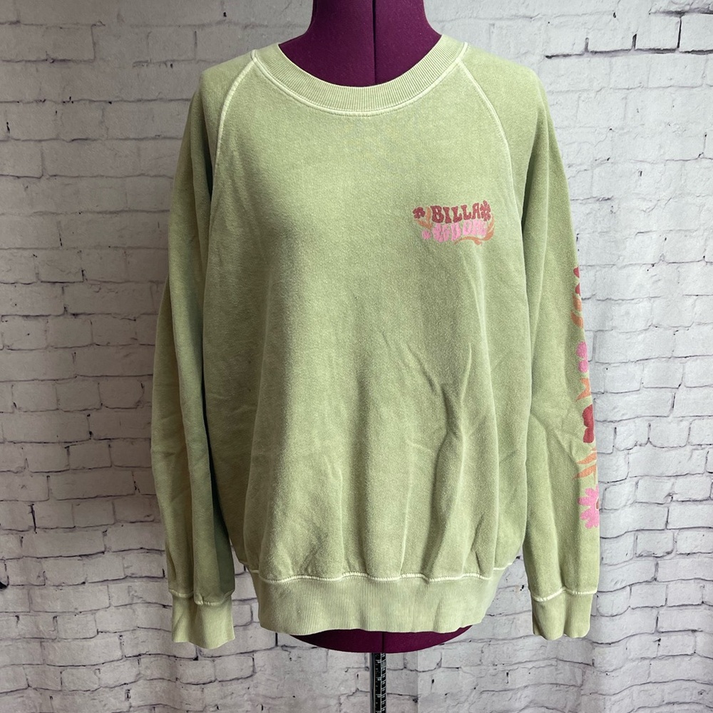 Billabong size xl green crew neck sweatshirt with pink flowers